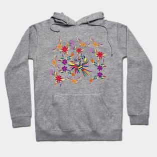Mexican handmade embroidery multicolor otomí tenango bird and flowers Hoodie